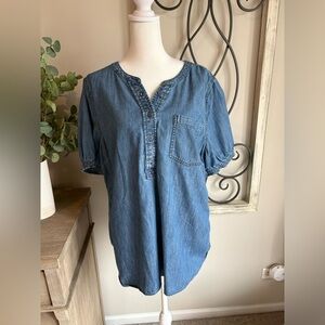 Talbots Denim Blue Blouse with Button Detail
